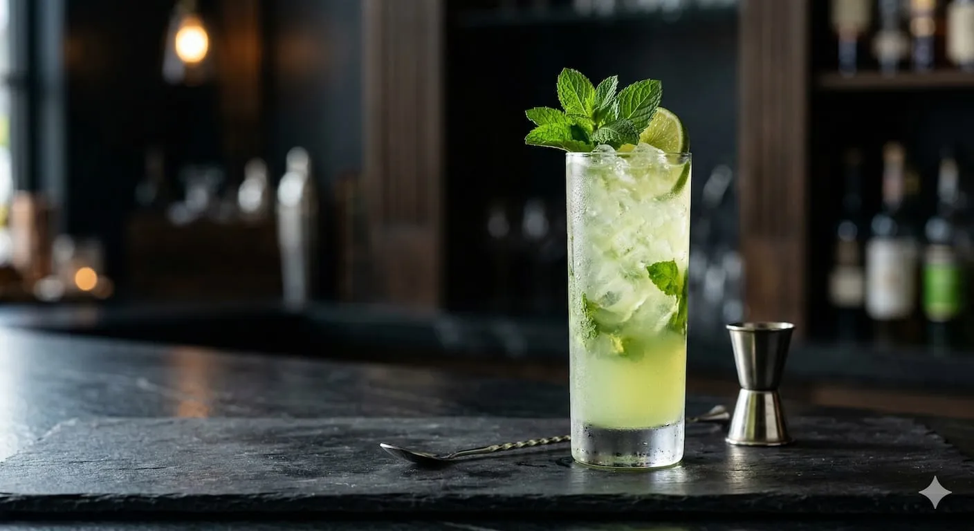 A beautiful Chartreuse Swizzle cocktail